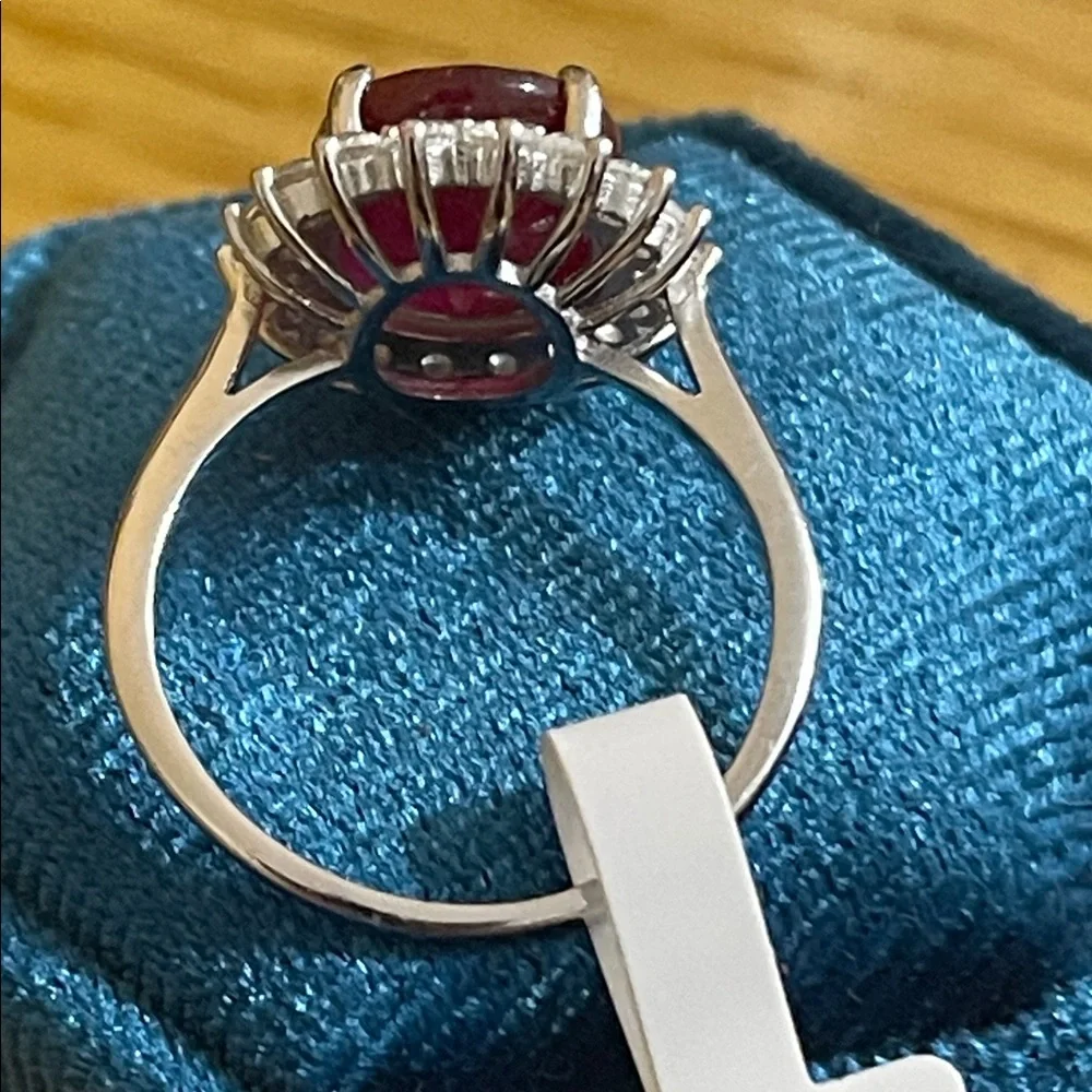 NWT Mozambique Natural Ruby Oval 11x9mm & CZ Accents in 925 Silver RingSize 6.5